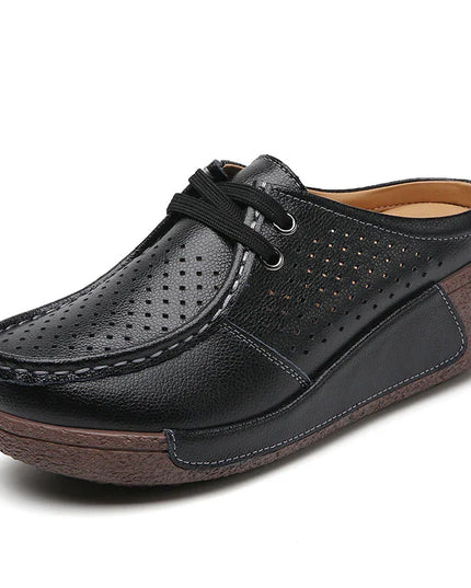 Plus Size Leather Wedge Slippers.