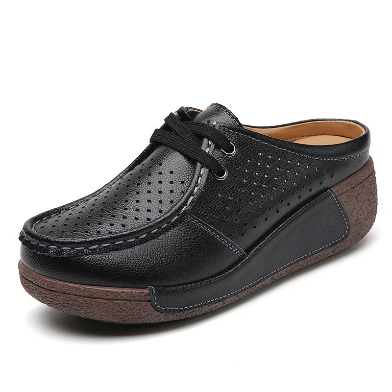Plus Size Leather Wedge Slippers.