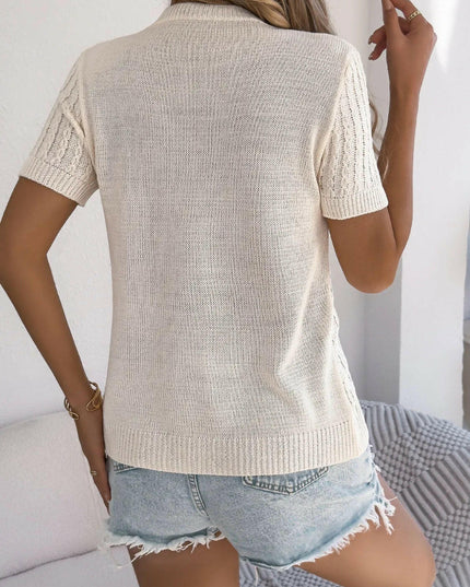 Cable Knit Button Down Short Sleeve Cardigan.