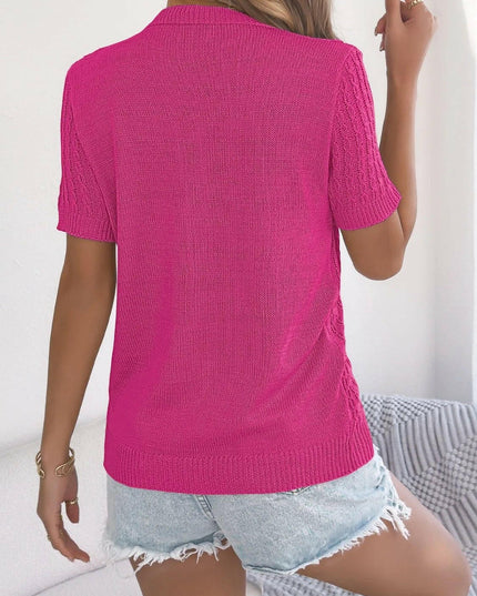 Cable Knit Button Down Short Sleeve Cardigan.