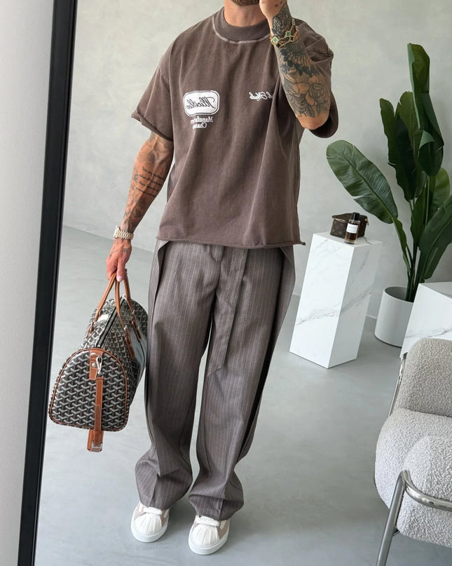 Casual Men's Pants with Stripes & Drawstring Waist.