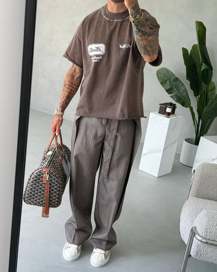 Casual Men's Pants with Stripes & Drawstring Waist.