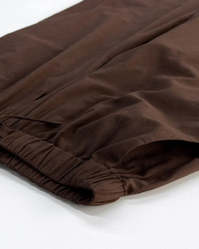 Casual Pure Cotton Tied Top Wide Leg Pants Suit.