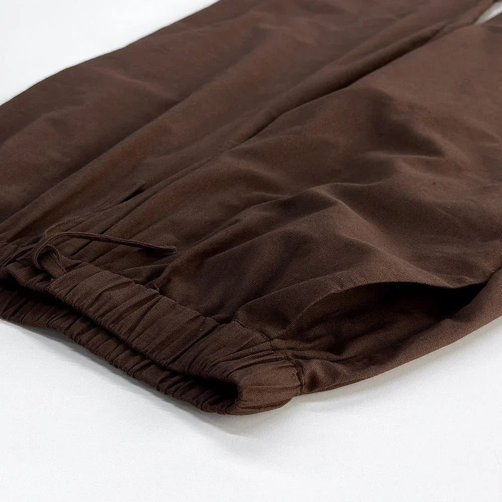 Casual Pure Cotton Tied Top Wide Leg Pants Suit.