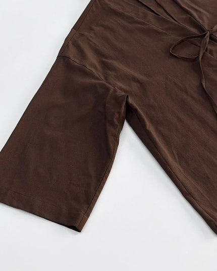 Casual Pure Cotton Tied Top Wide Leg Pants Suit.