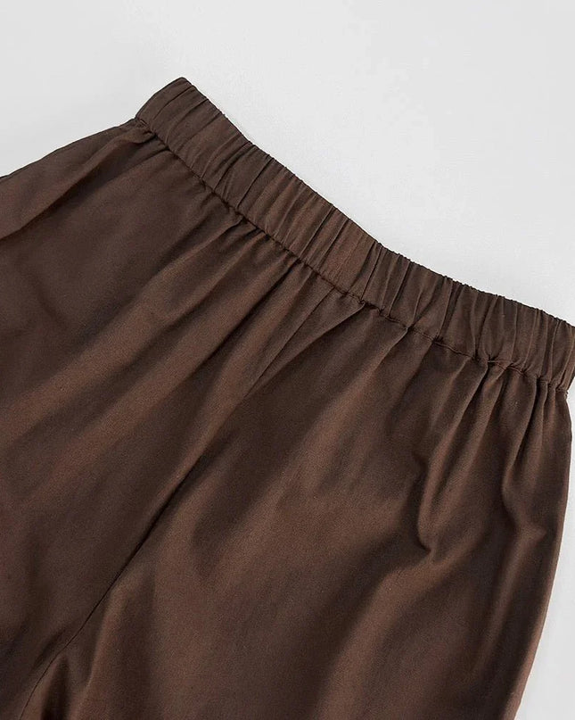 Casual Pure Cotton Tied Top Wide Leg Pants Suit.