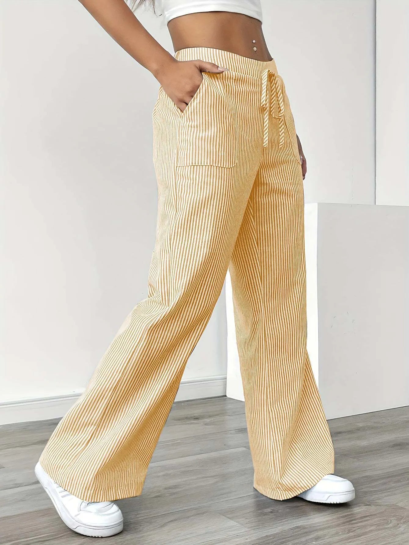 Casual Striped Wide Leg Pants for Women.