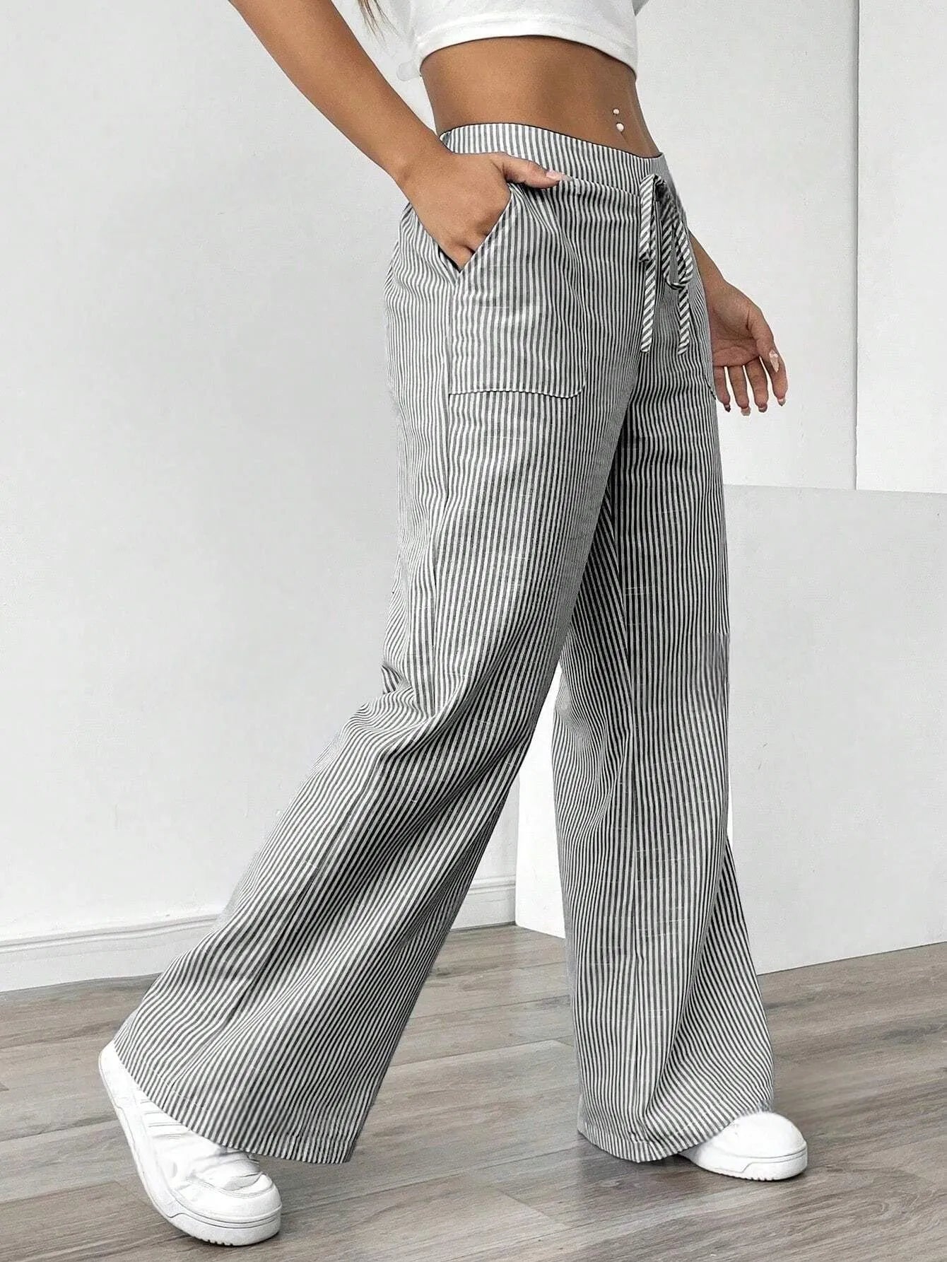Casual Striped Wide Leg Pants for Women.