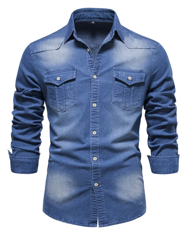 Slim Fit Long-Sleeve Denim Shirt.
