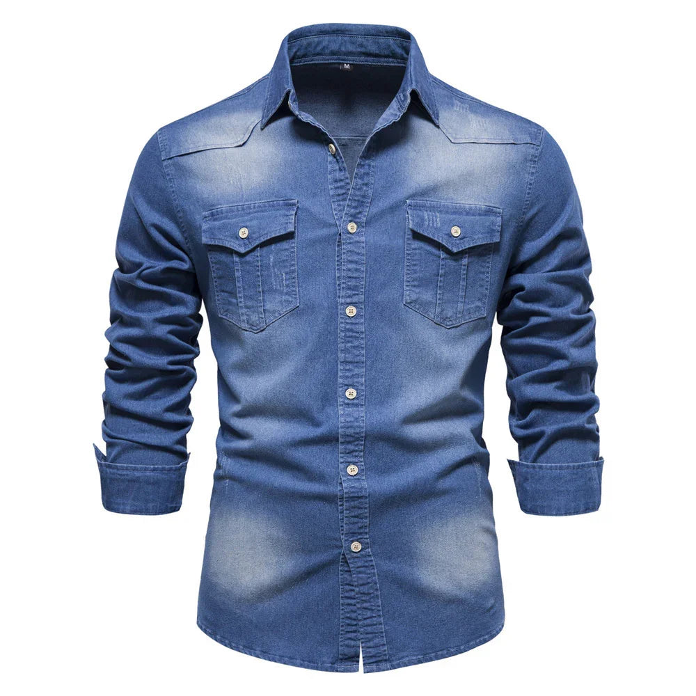 Slim Fit Long-Sleeve Denim Shirt.