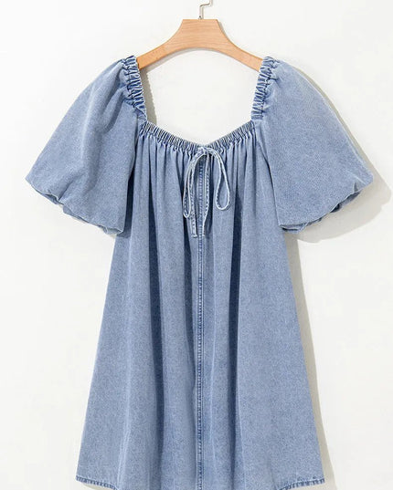 Chic Pleated Denim Lace-Up Skirt Dress.