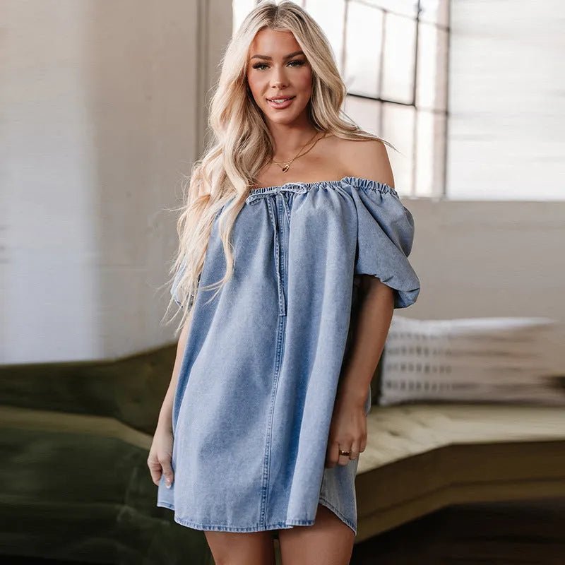 Chic Pleated Denim Lace-Up Skirt Dress.