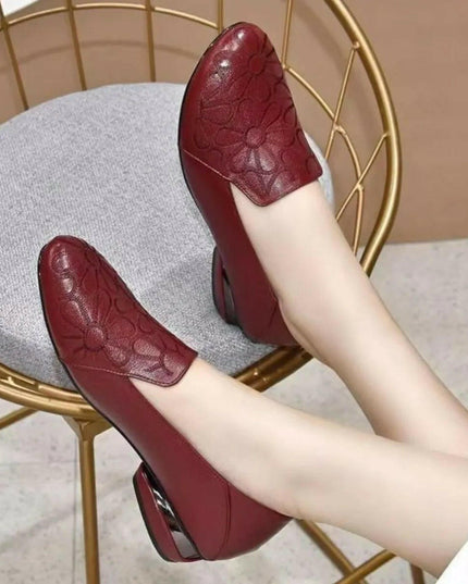 Chic Round Toe Block Heel Loafers.