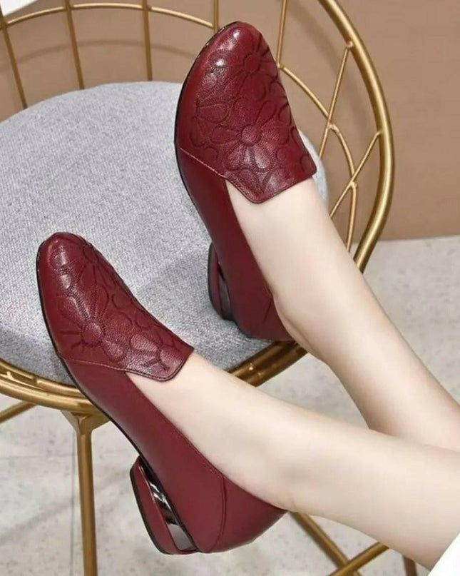 Chic Round Toe Block Heel Loafers.