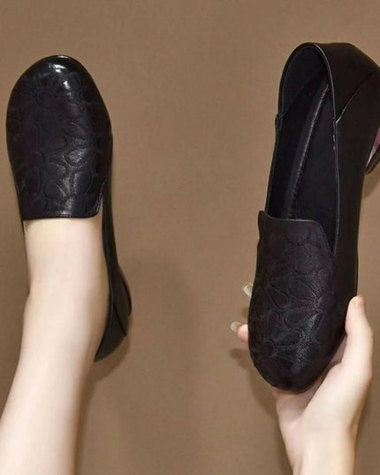 Chic Round Toe Block Heel Loafers.