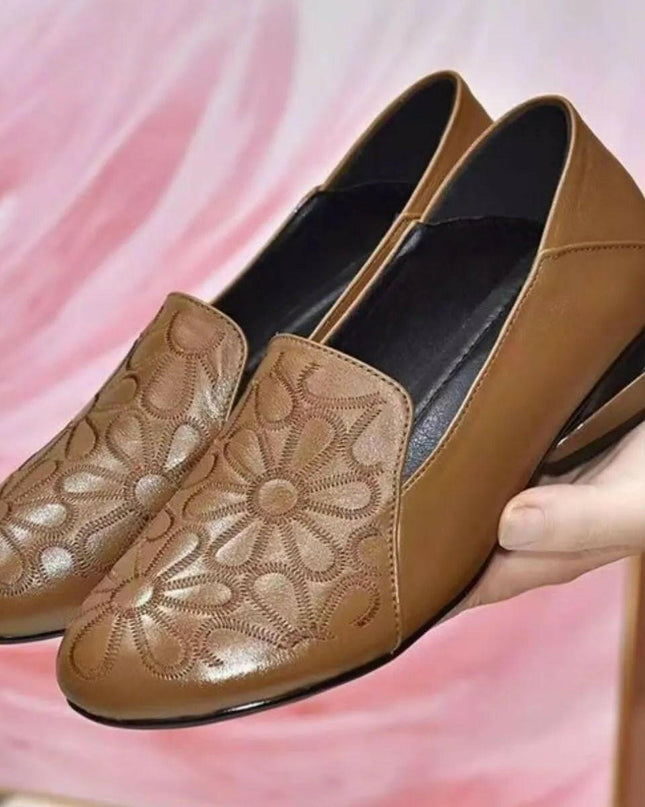 Chic Round Toe Block Heel Loafers.