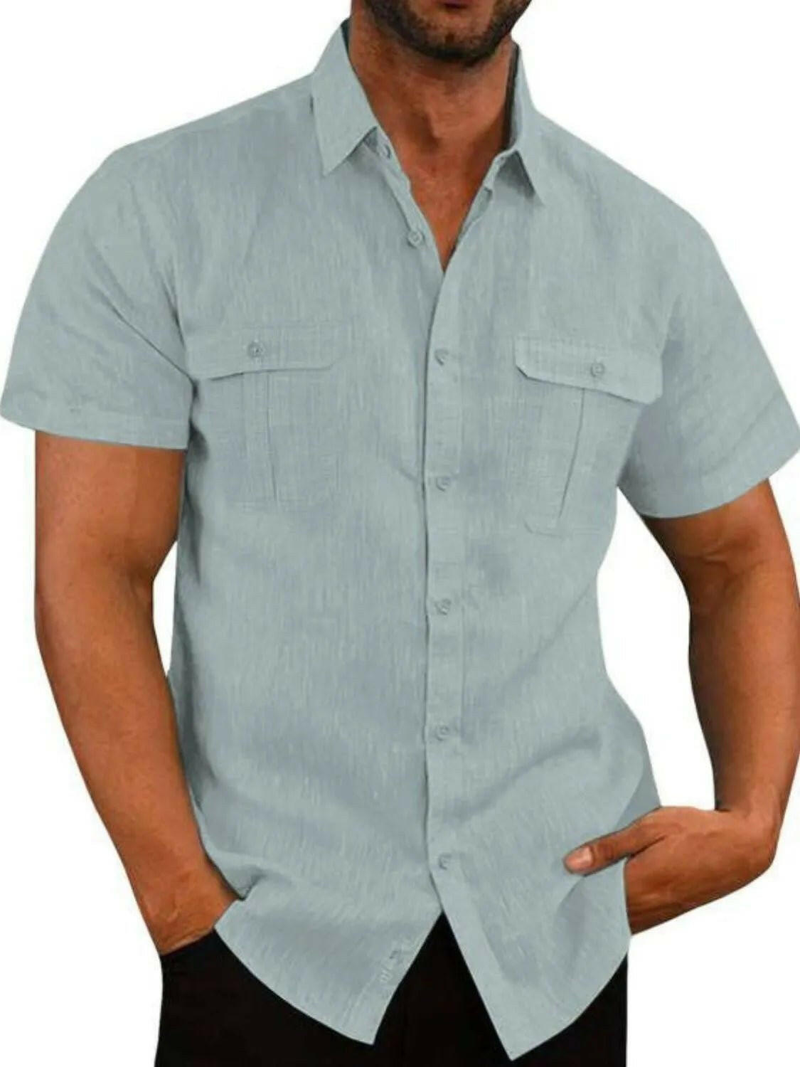 Collared Neck Short Sleeve Shirt.