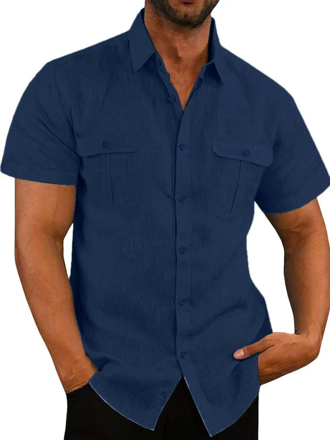 Collared Neck Short Sleeve Shirt.