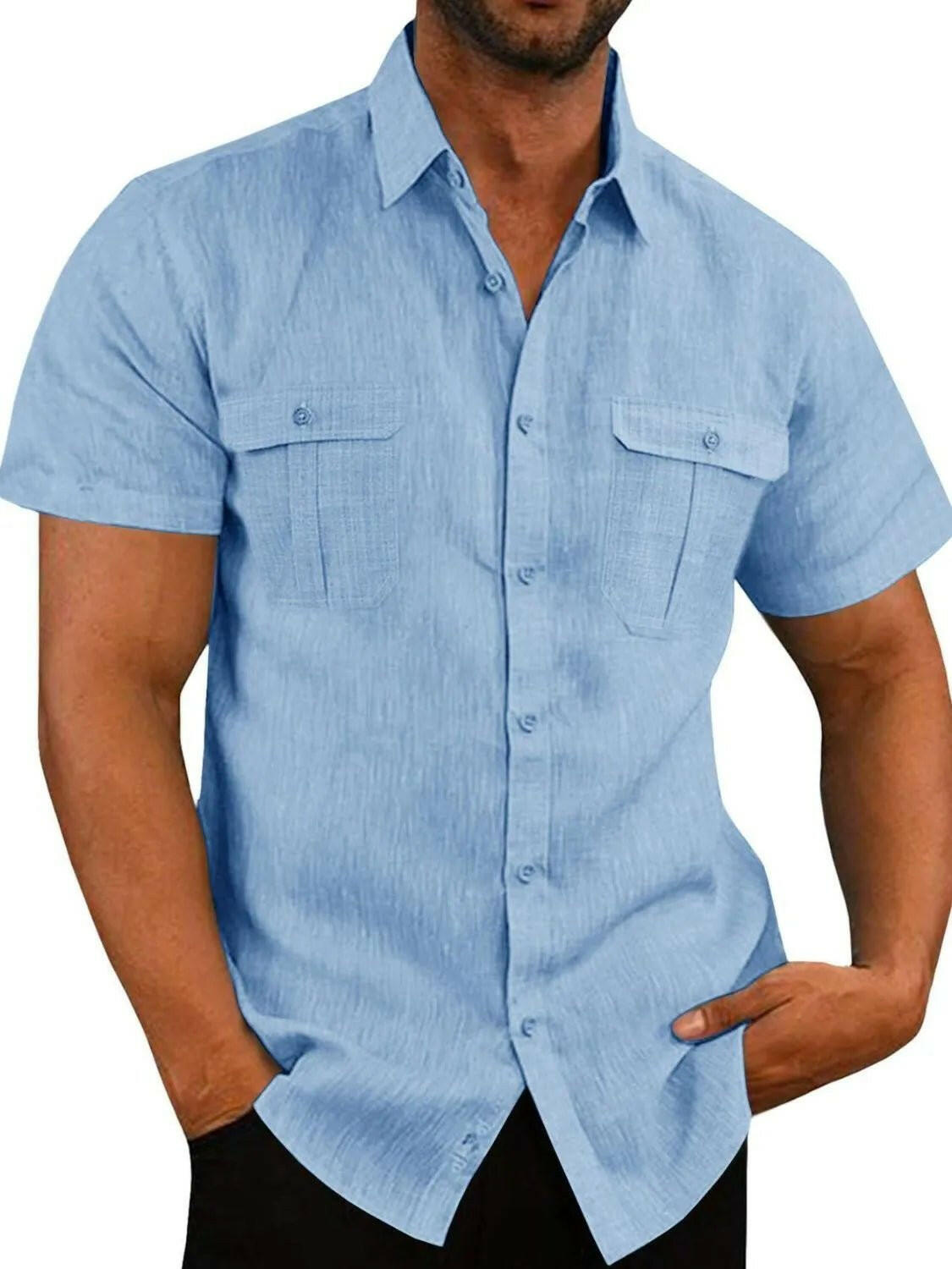 Collared Neck Short Sleeve Shirt.