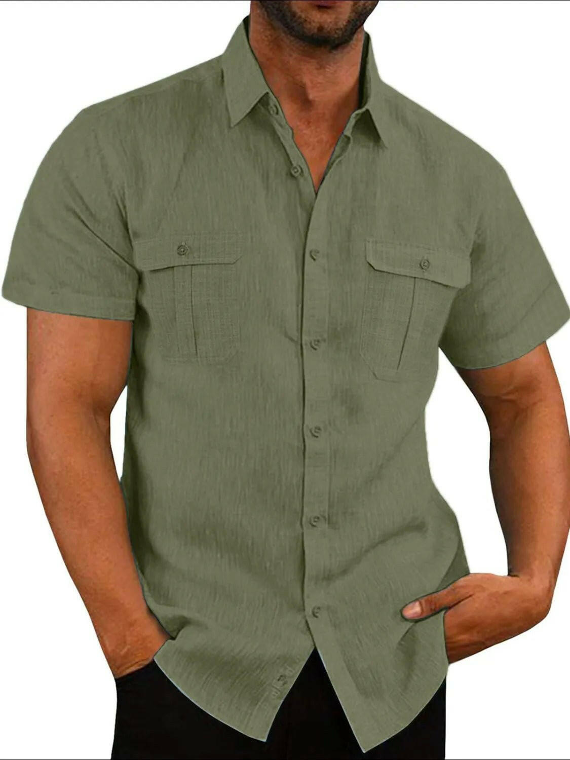 Collared Neck Short Sleeve Shirt.