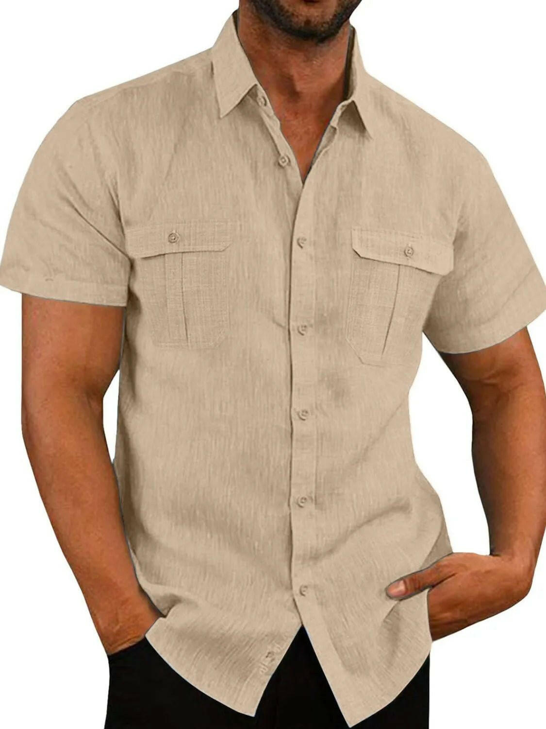 Collared Neck Short Sleeve Shirt.