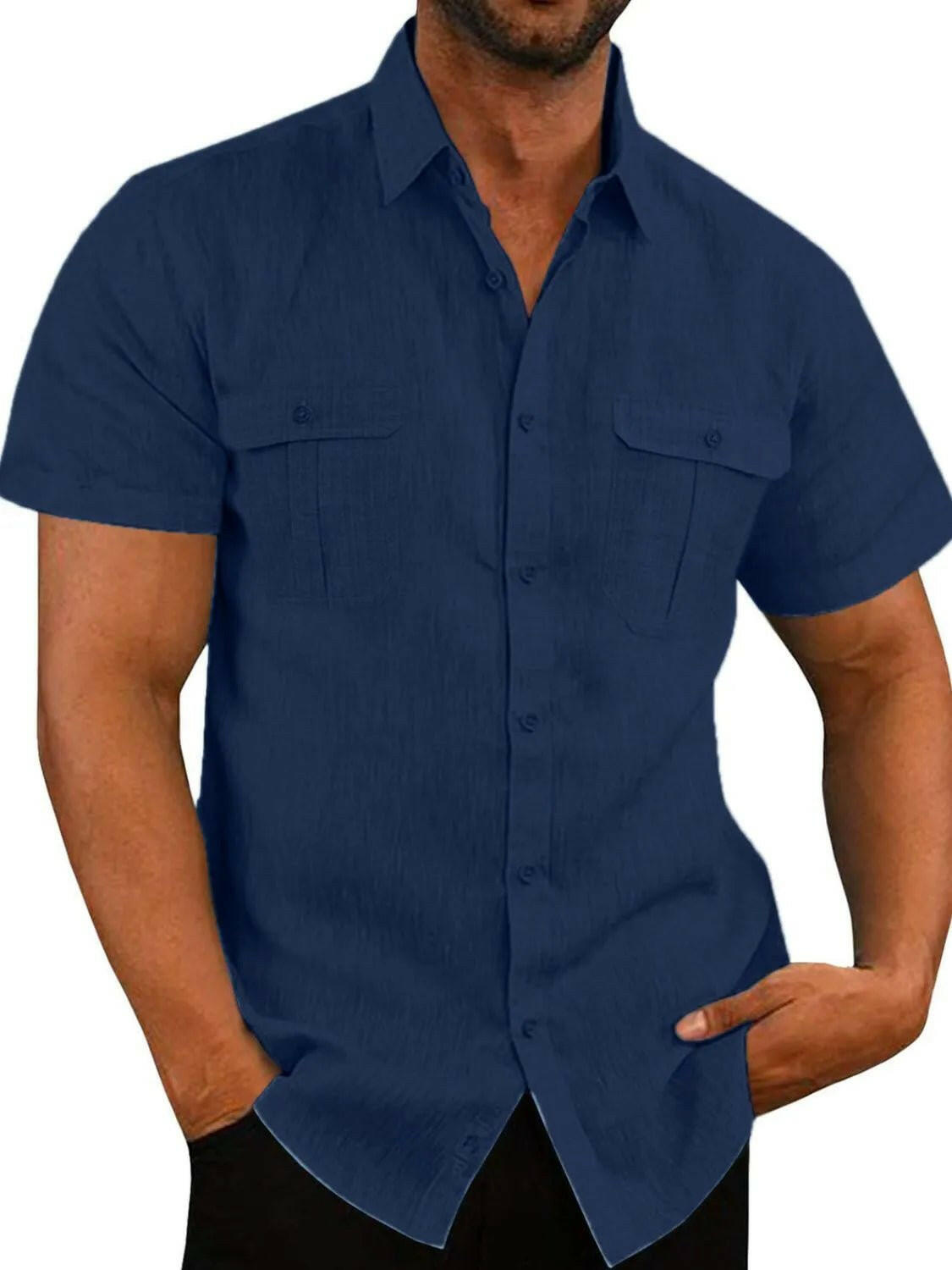 Collared Neck Short Sleeve Shirt.