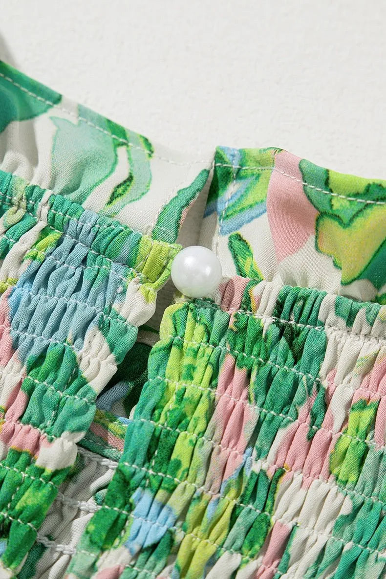 Color Matching Printed Turtleneck Chiffon Shirt.