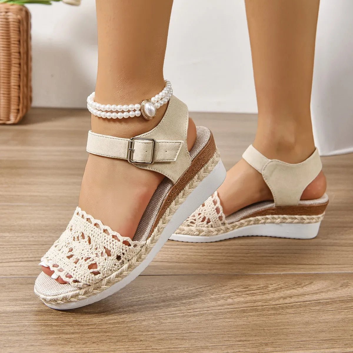 Comfort Peep Toe Wedge Sandals.