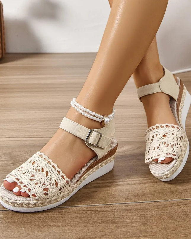 Comfort Peep Toe Wedge Sandals.