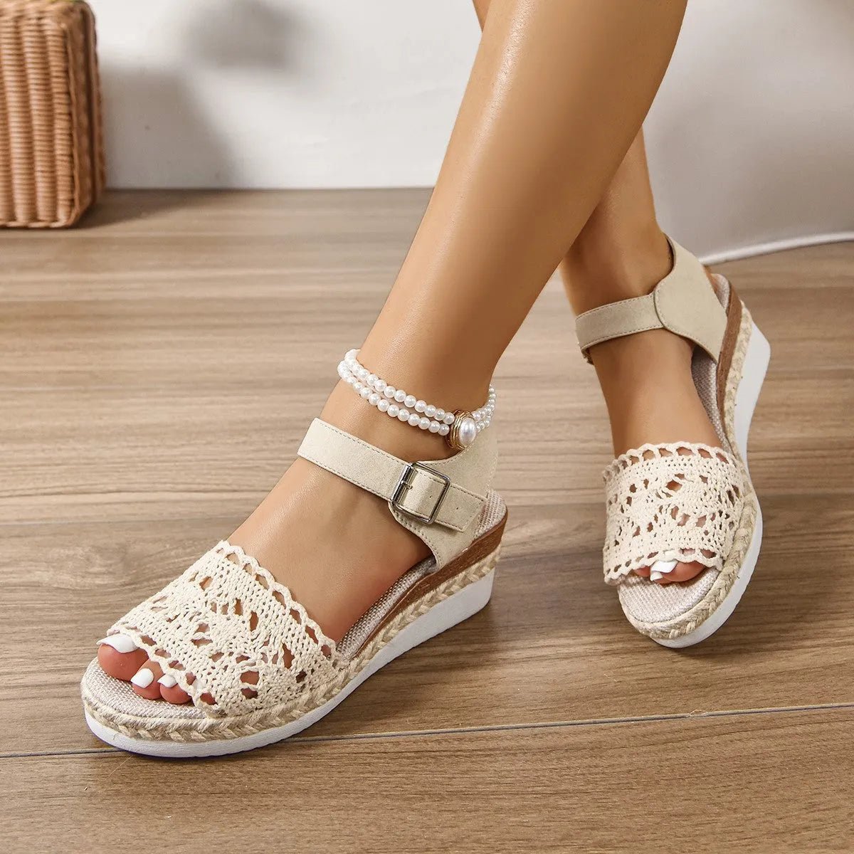 Comfort Peep Toe Wedge Sandals.