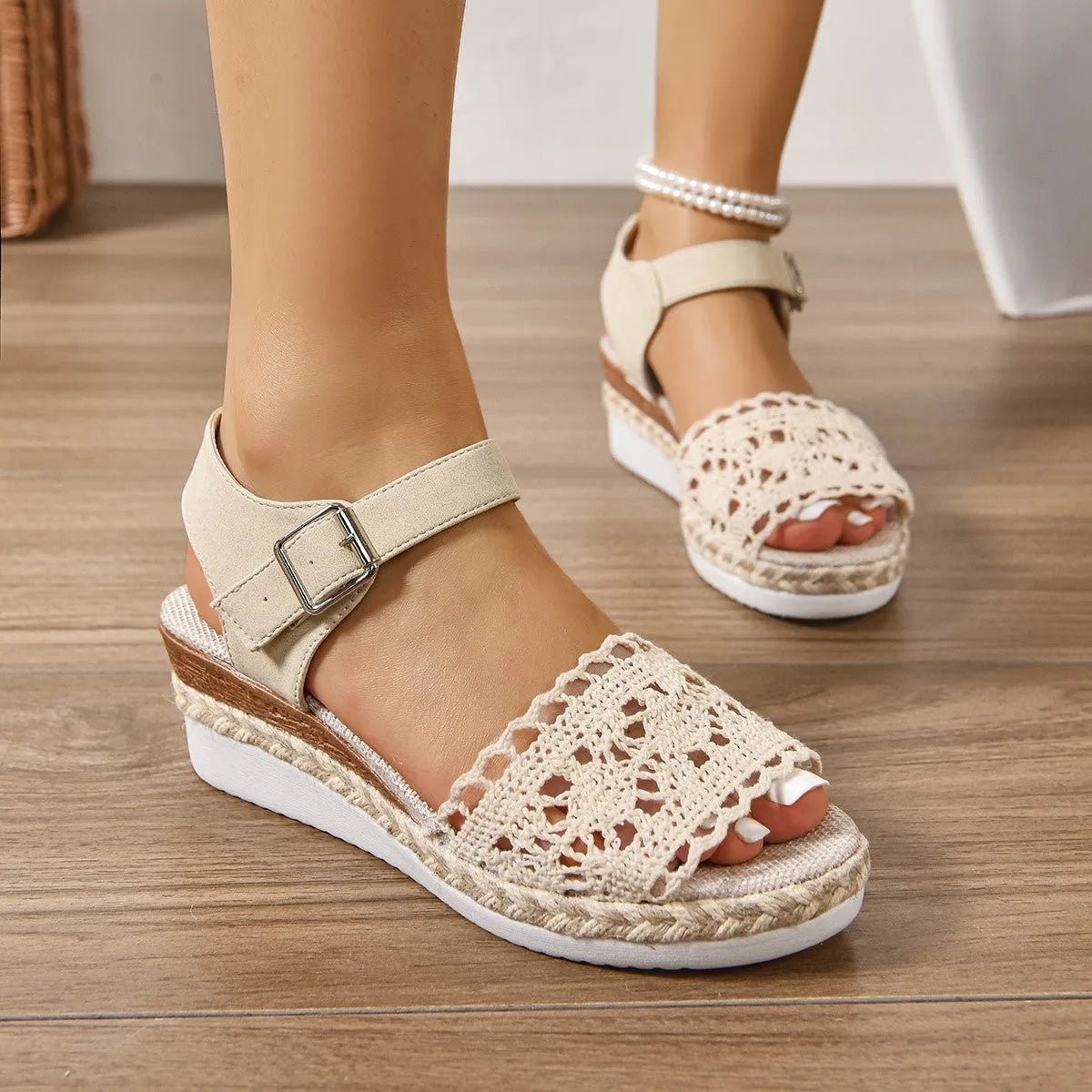 Comfort Peep Toe Wedge Sandals.