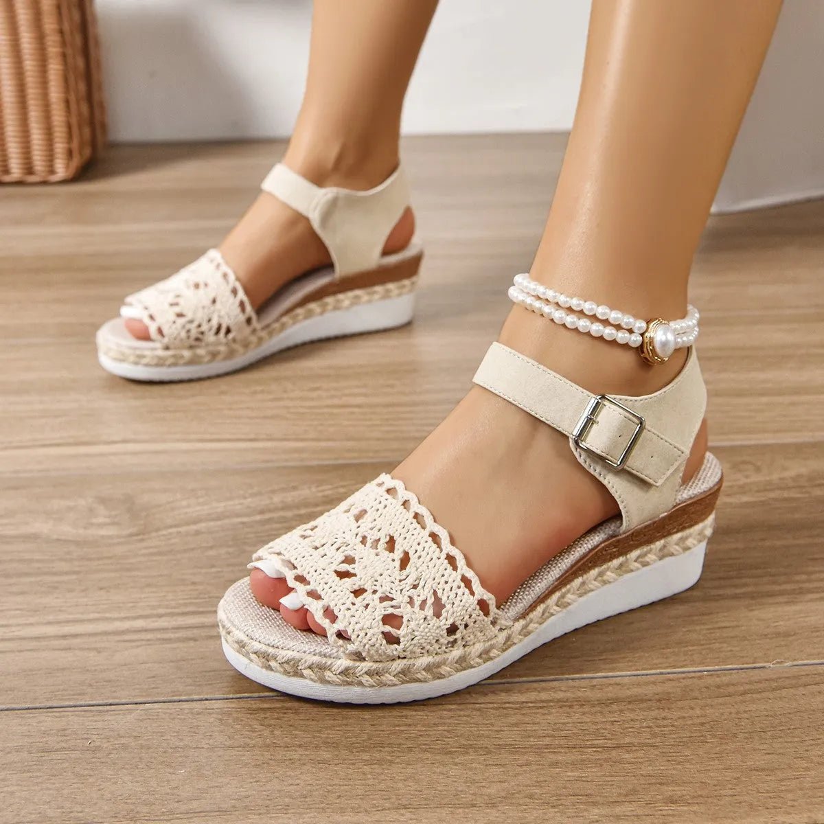 Comfort Peep Toe Wedge Sandals.