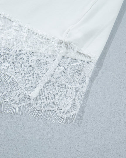 White Lace Trim Floral Tee