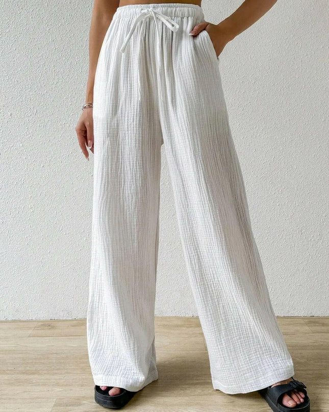 Drawstring Wide Leg Pants.