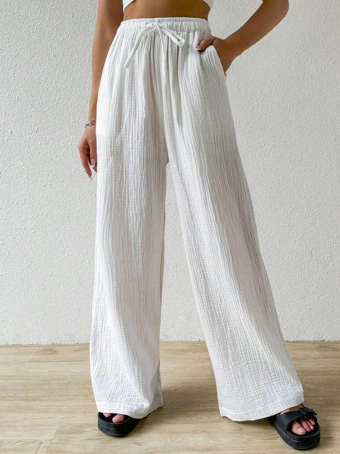 Drawstring Wide Leg Pants.