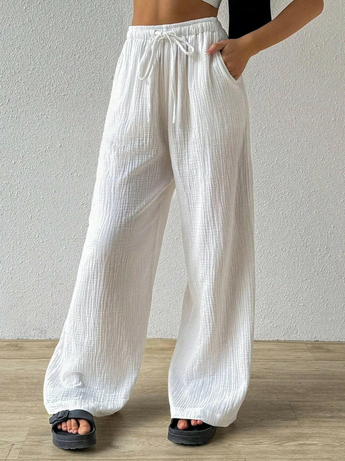 Drawstring Wide Leg Pants.