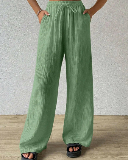 Drawstring Wide Leg Pants.