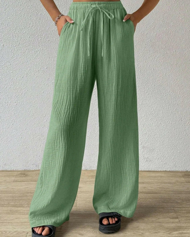 Drawstring Wide Leg Pants.