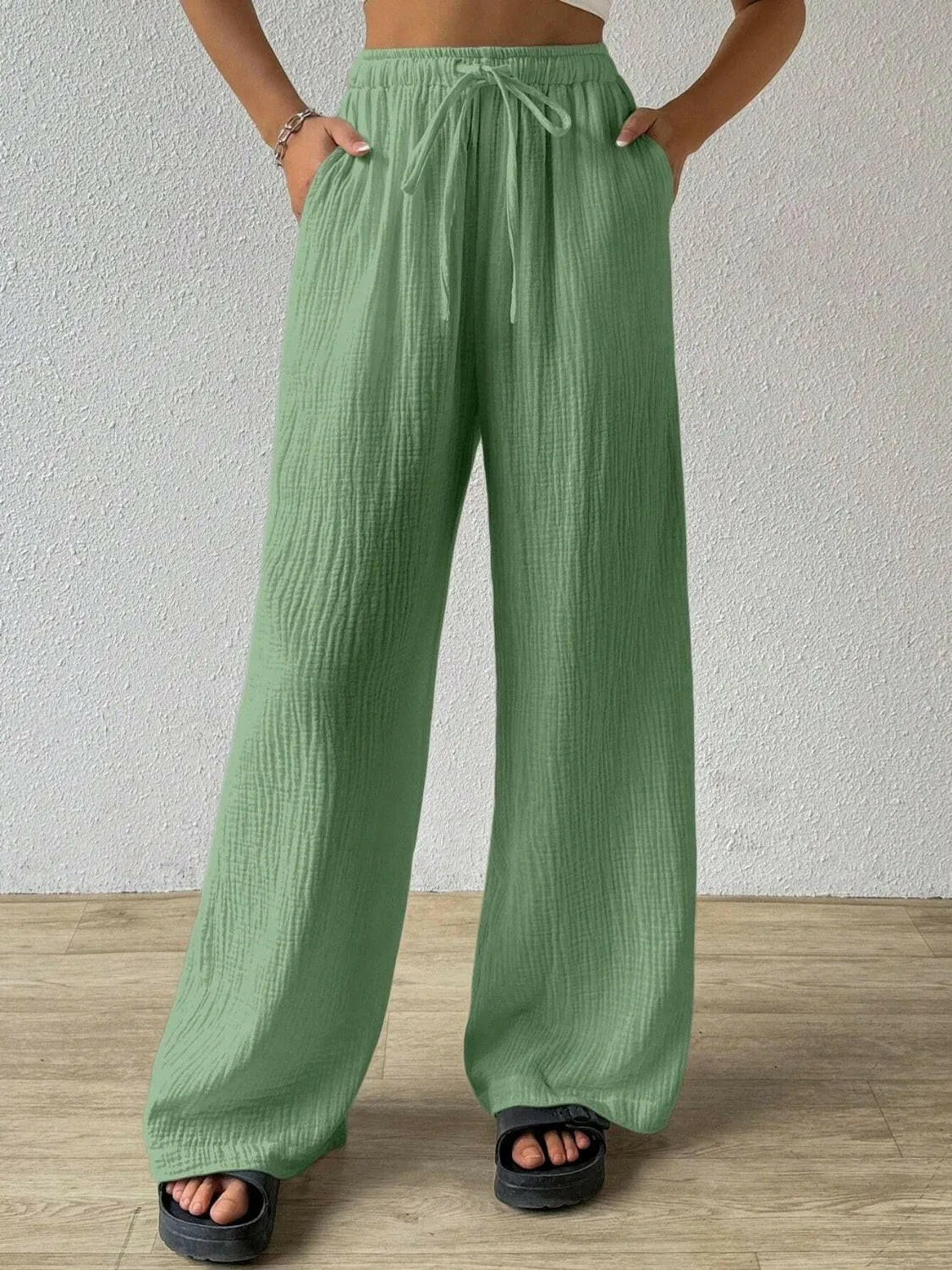 Drawstring Wide Leg Pants.