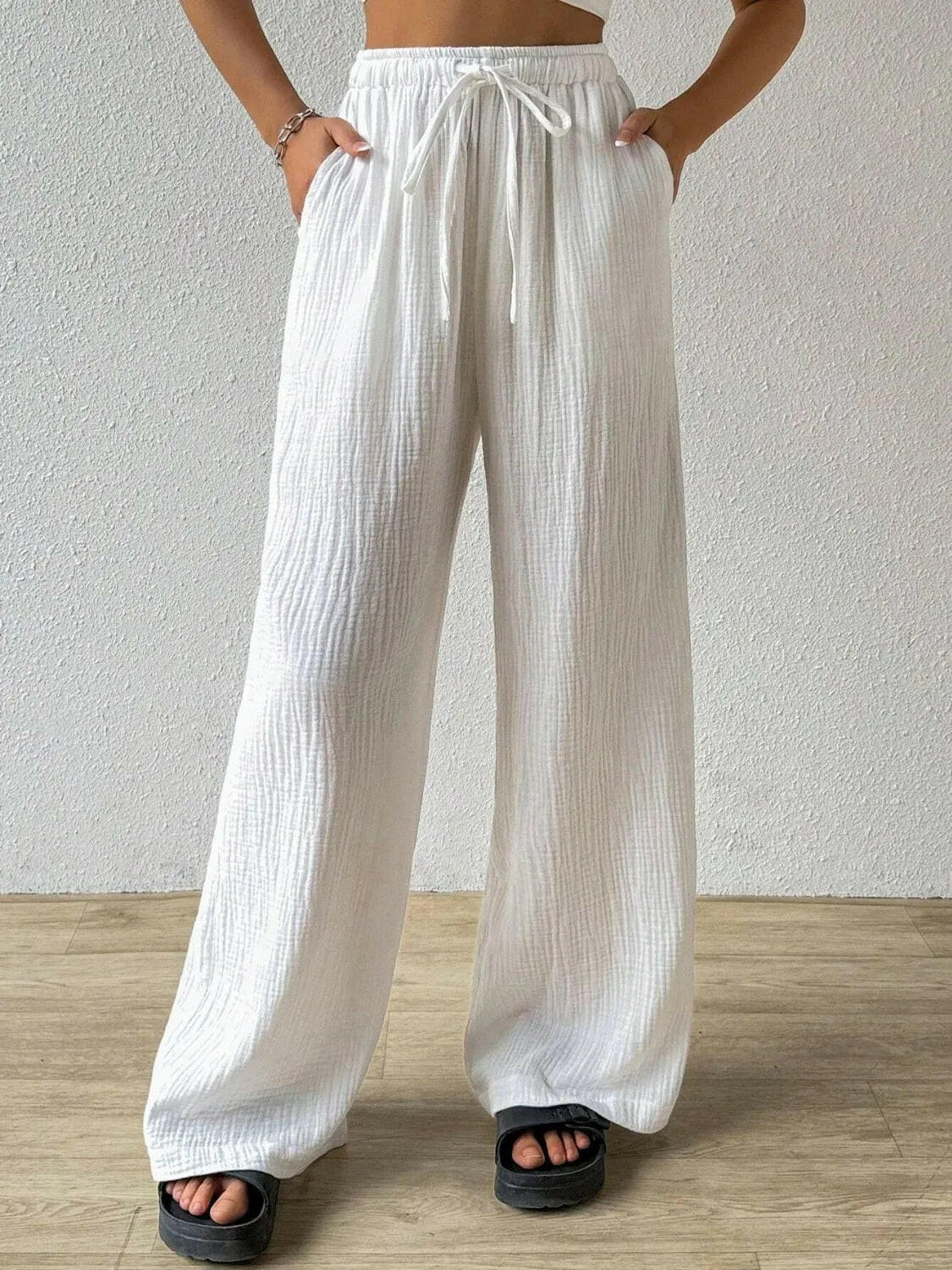 Drawstring Wide Leg Pants.