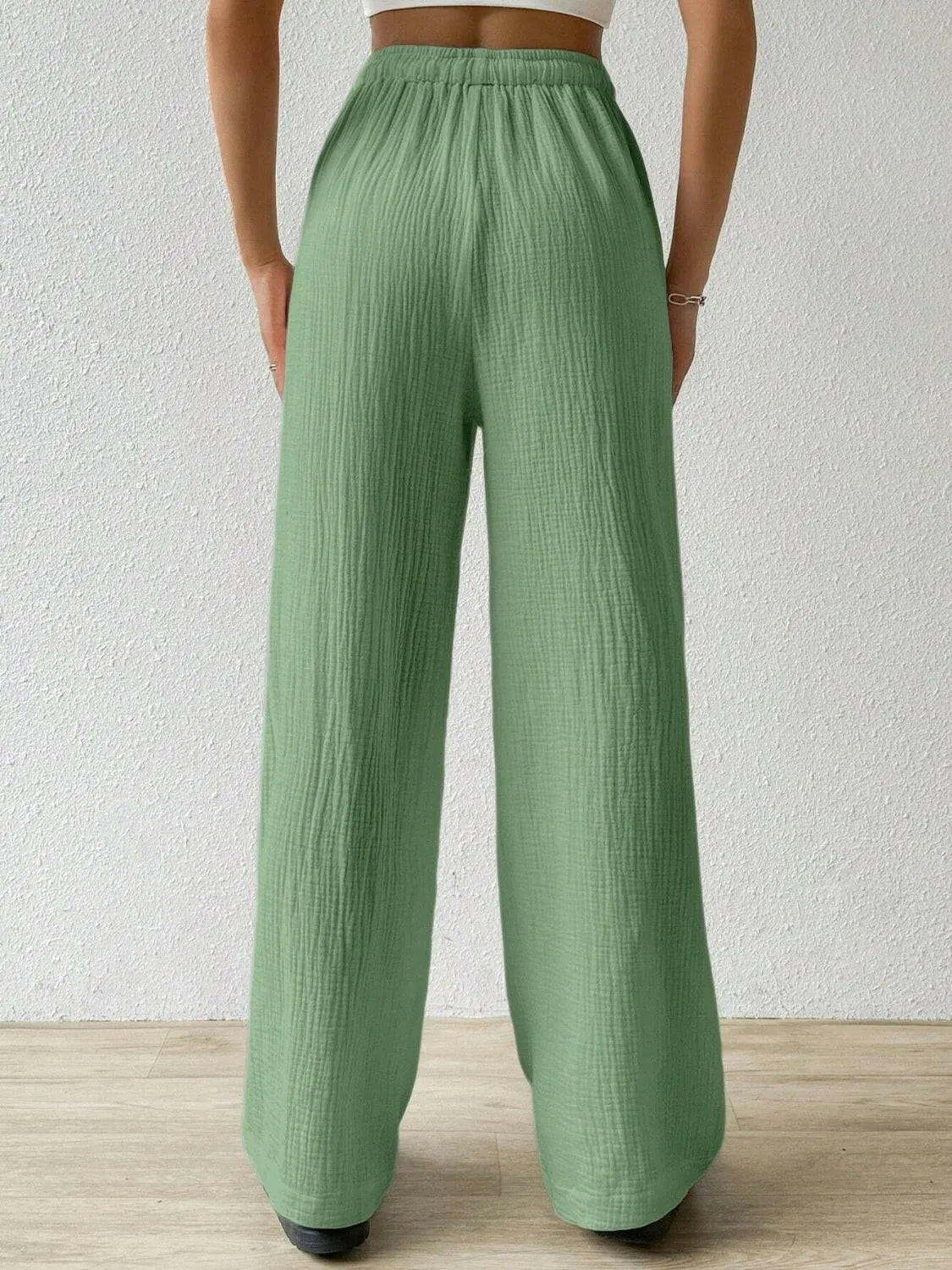 Drawstring Wide Leg Pants.