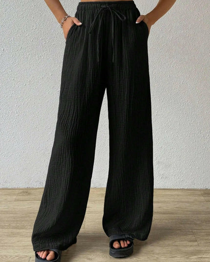 Drawstring Wide Leg Pants.