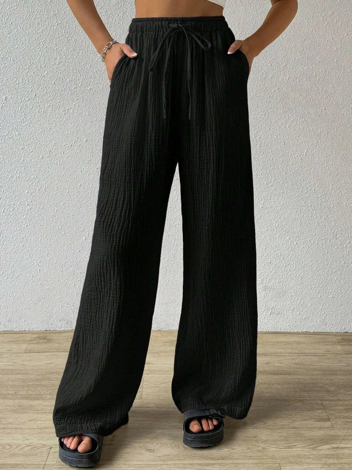 Drawstring Wide Leg Pants.