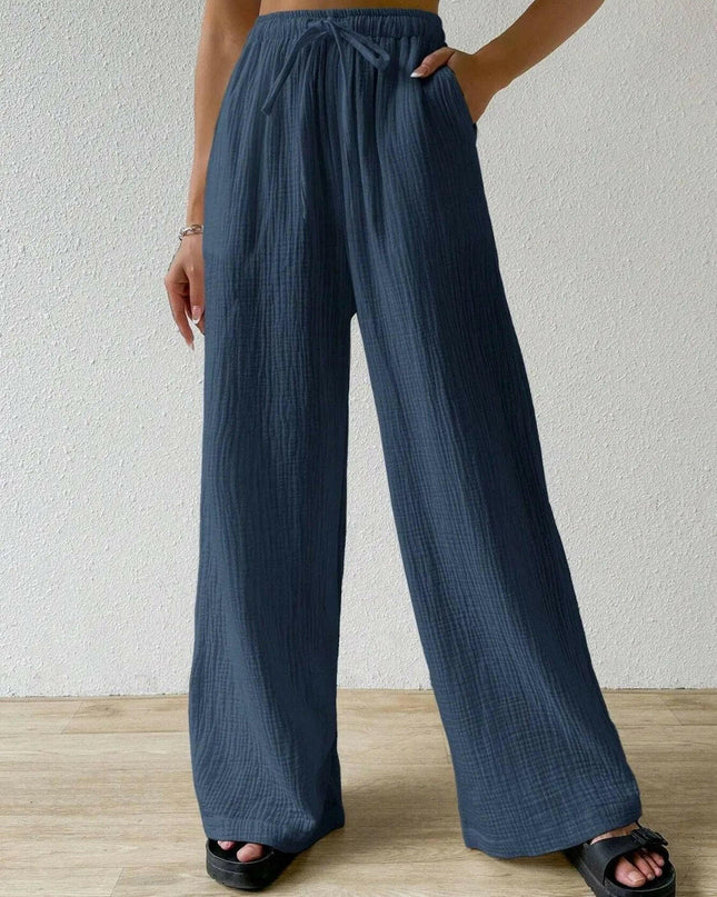 Drawstring Wide Leg Pants.