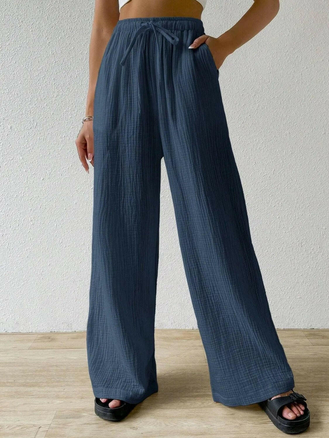 Drawstring Wide Leg Pants.