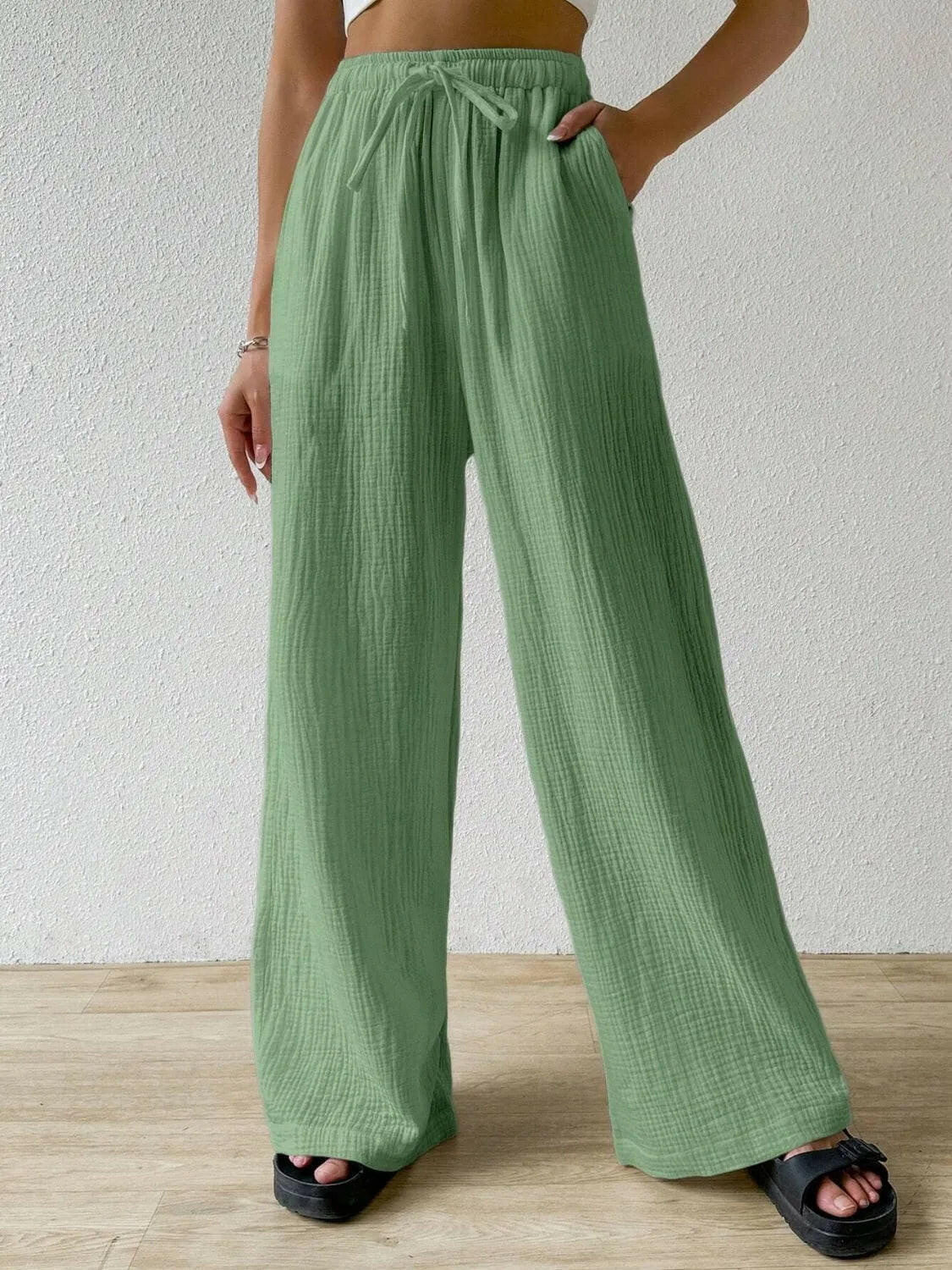 Drawstring Wide Leg Pants.