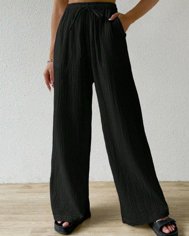 Drawstring Wide Leg Pants.