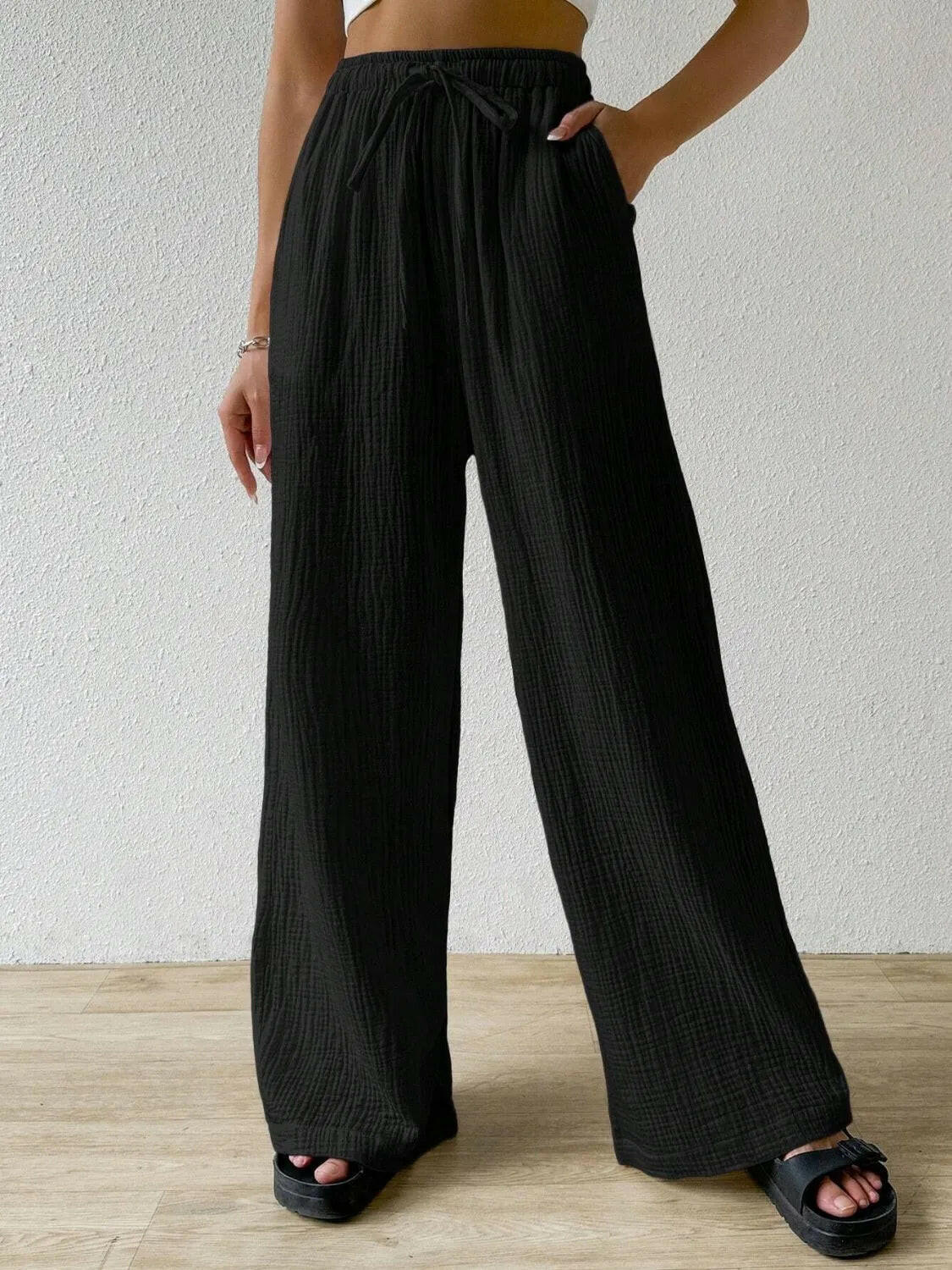 Drawstring Wide Leg Pants.