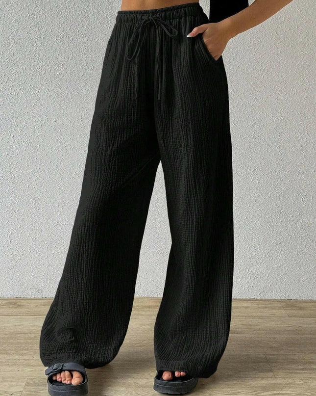 Drawstring Wide Leg Pants.