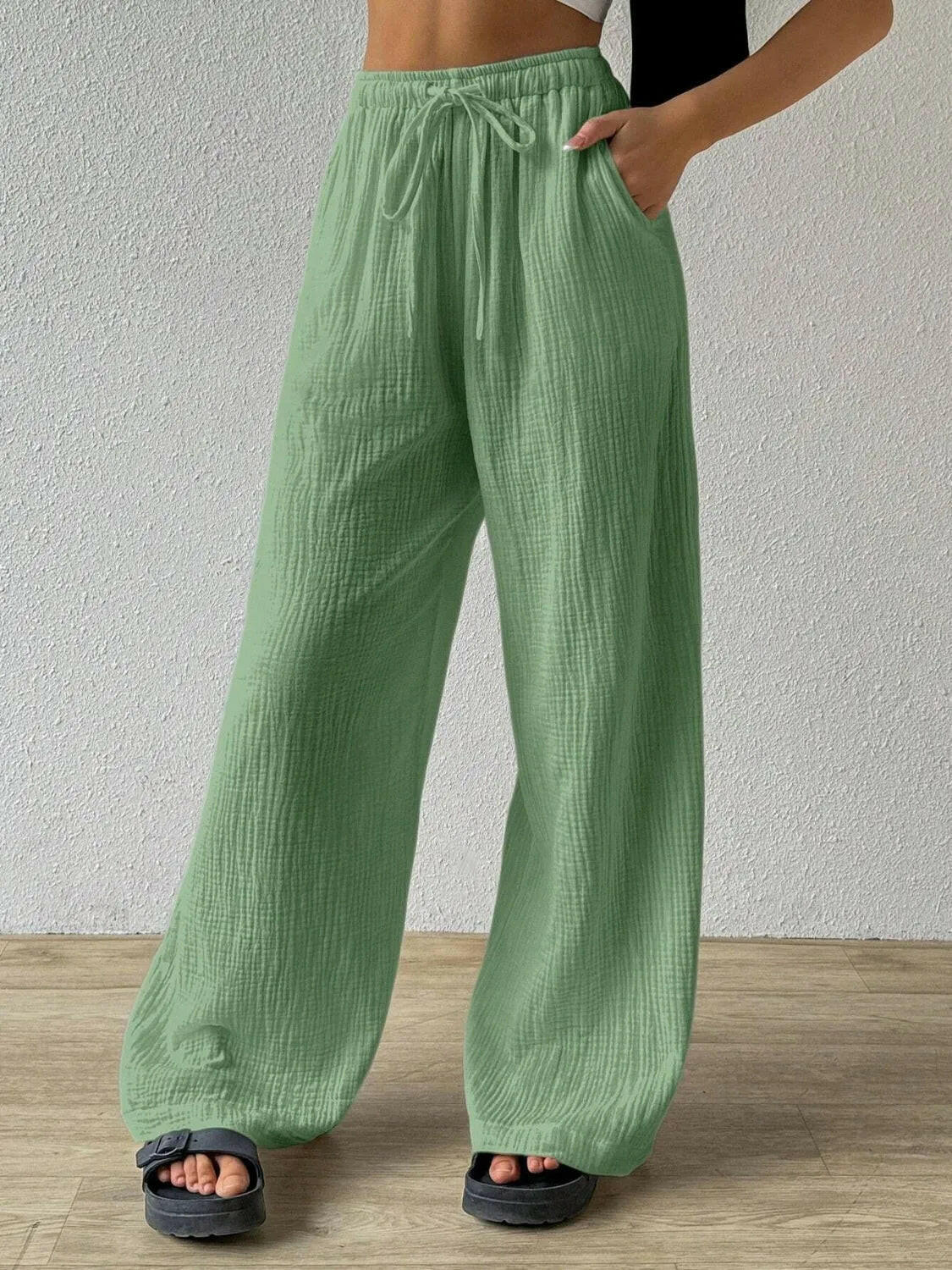 Drawstring Wide Leg Pants.